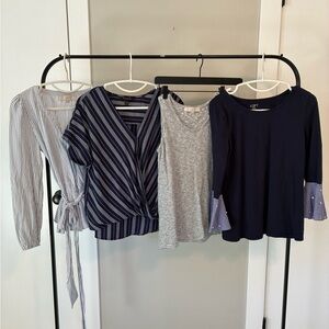 LOFT Women's Navy and White Blouse Set